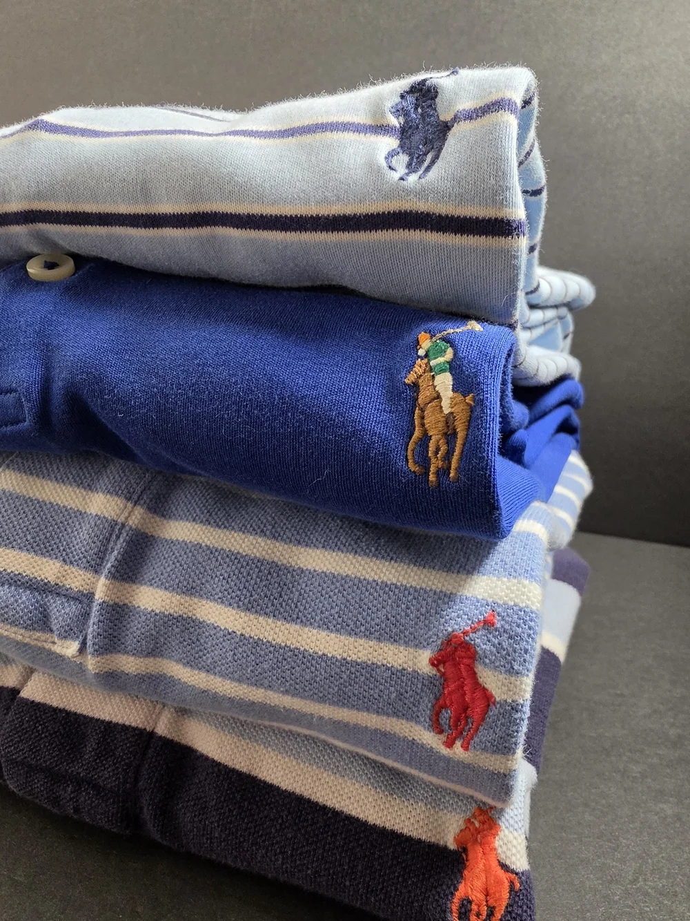 Bundle Of 4 Polo by Ralph Lauren Mens Blue Solid, Striped Cotton Polo Shirts